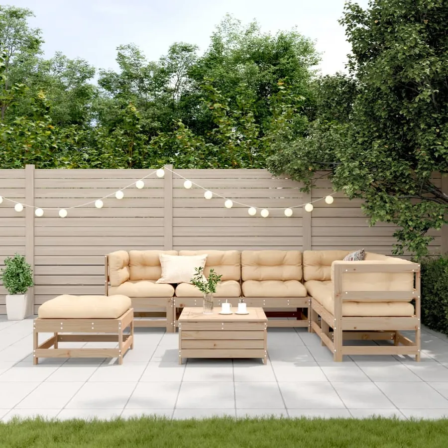 Salon de jardin 8 pcs avec coussins Bois de pin massif - 3