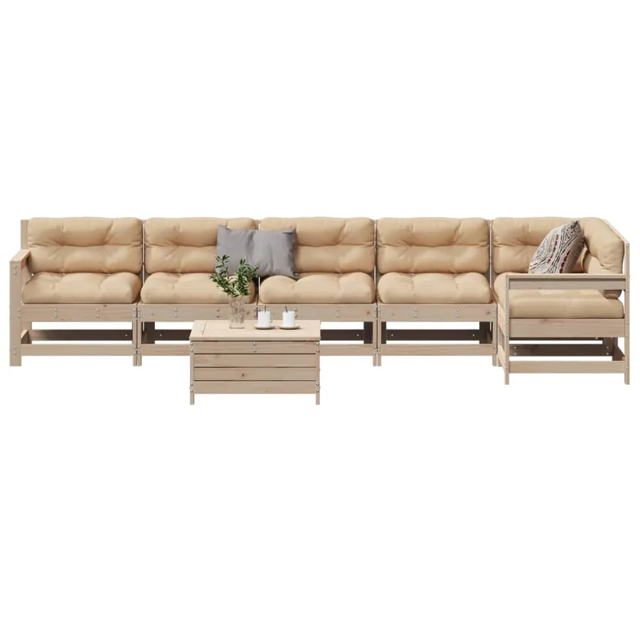 Salon de jardin 7 pcs avec coussins Bois de pin massif