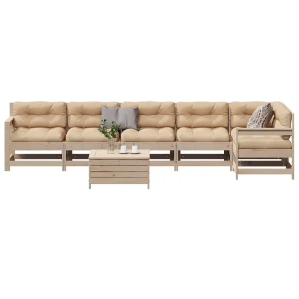 Salon de jardin 7 pcs avec coussins Bois de pin massif