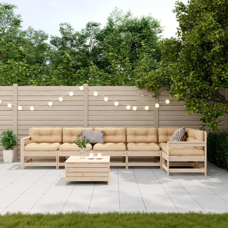 Salon de jardin 7 pcs avec coussins Bois de pin massif - 3
