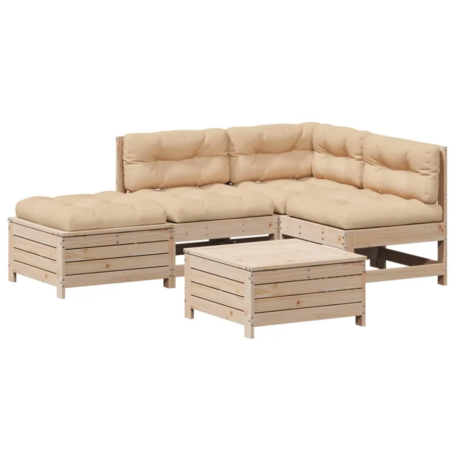 Salon de jardin 5 pcs avec coussins Bois de pin massif - 2