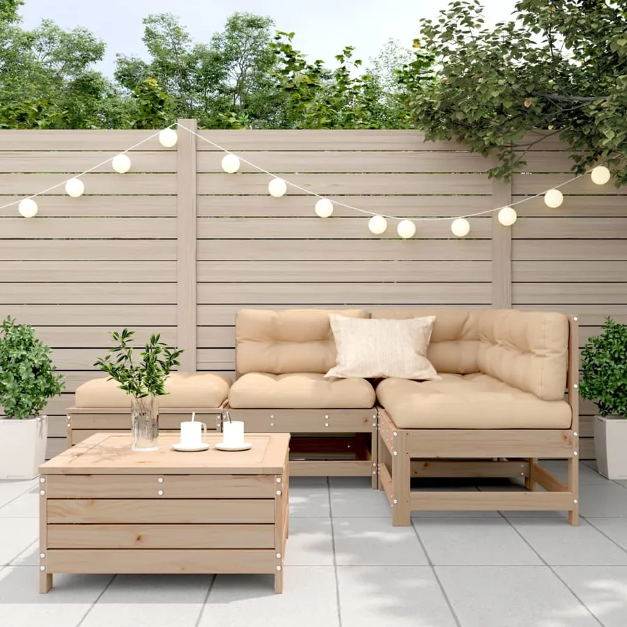 Salon de jardin 5 pcs avec coussins Bois de pin massif - 3