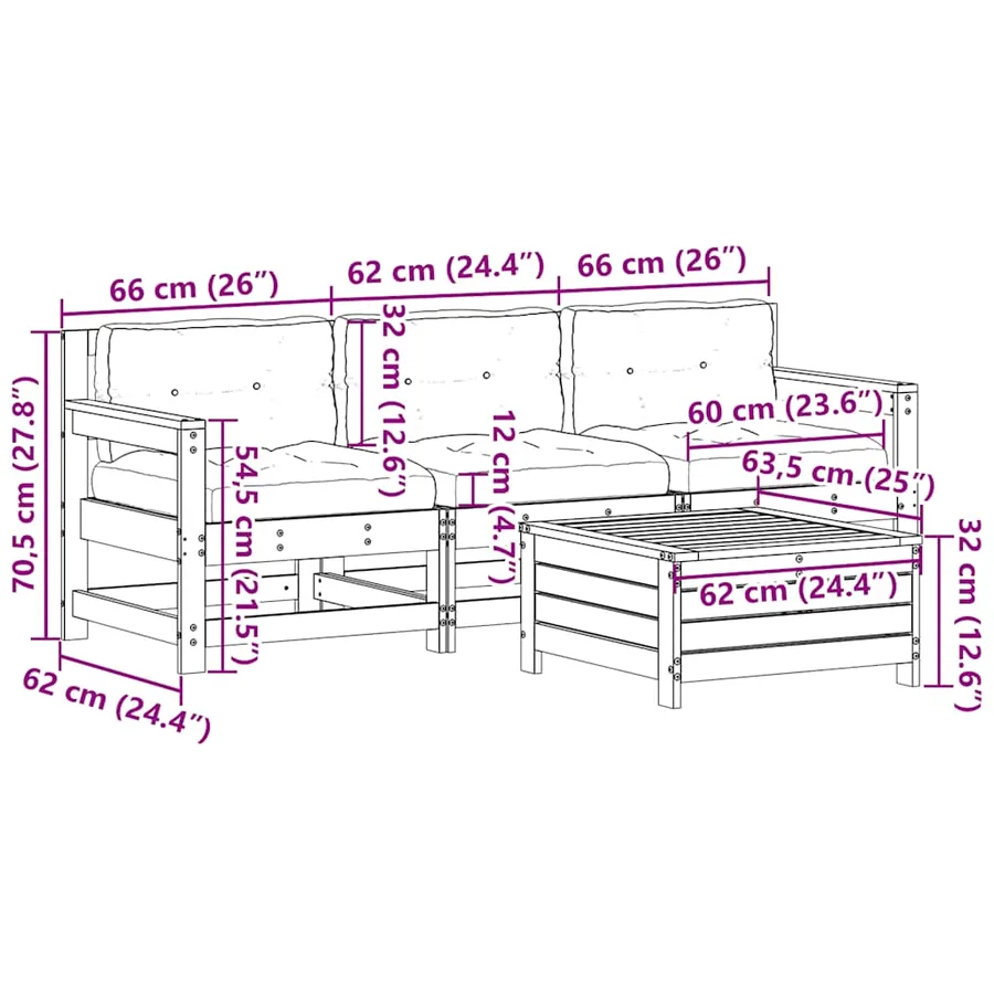 Salon de jardin 4 pcs avec coussins Bois de pin massif - 10