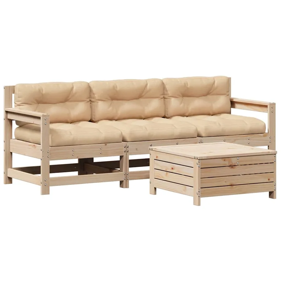 Salon de jardin 4 pcs avec coussins Bois de pin massif - 2