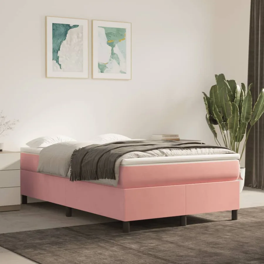 Sommier à lattes de lit avec matelas rose 120x190 cm velours - 3