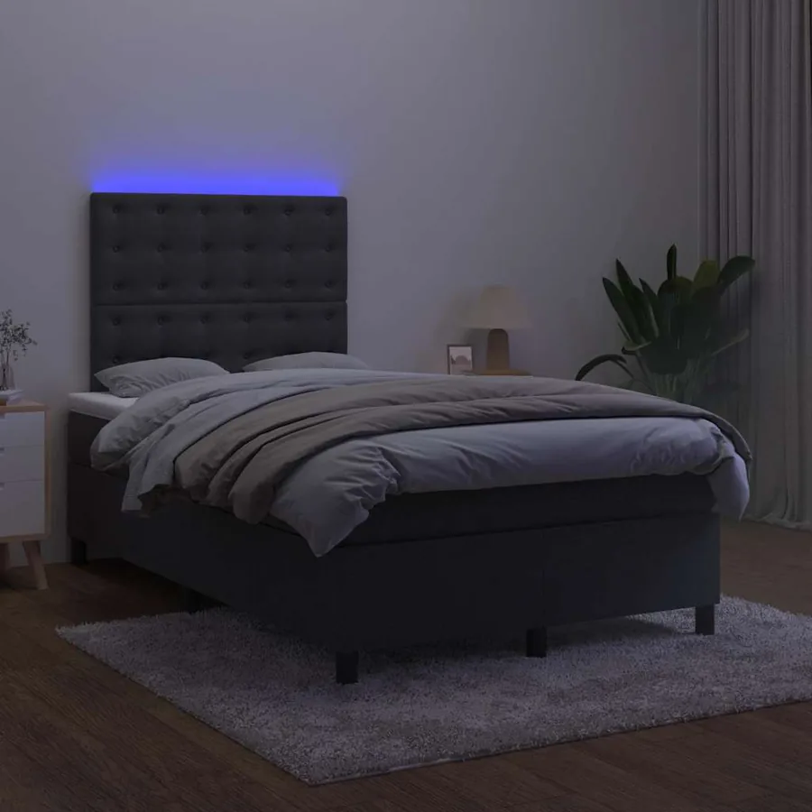 Sommier à lattes de lit et matelas LED noir 120x190 cm velours - 4