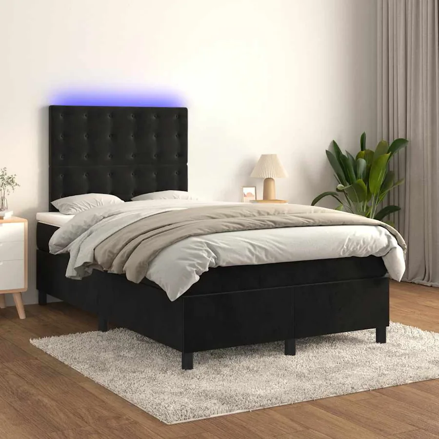 Sommier à lattes de lit et matelas LED noir 120x190 cm velours - 5