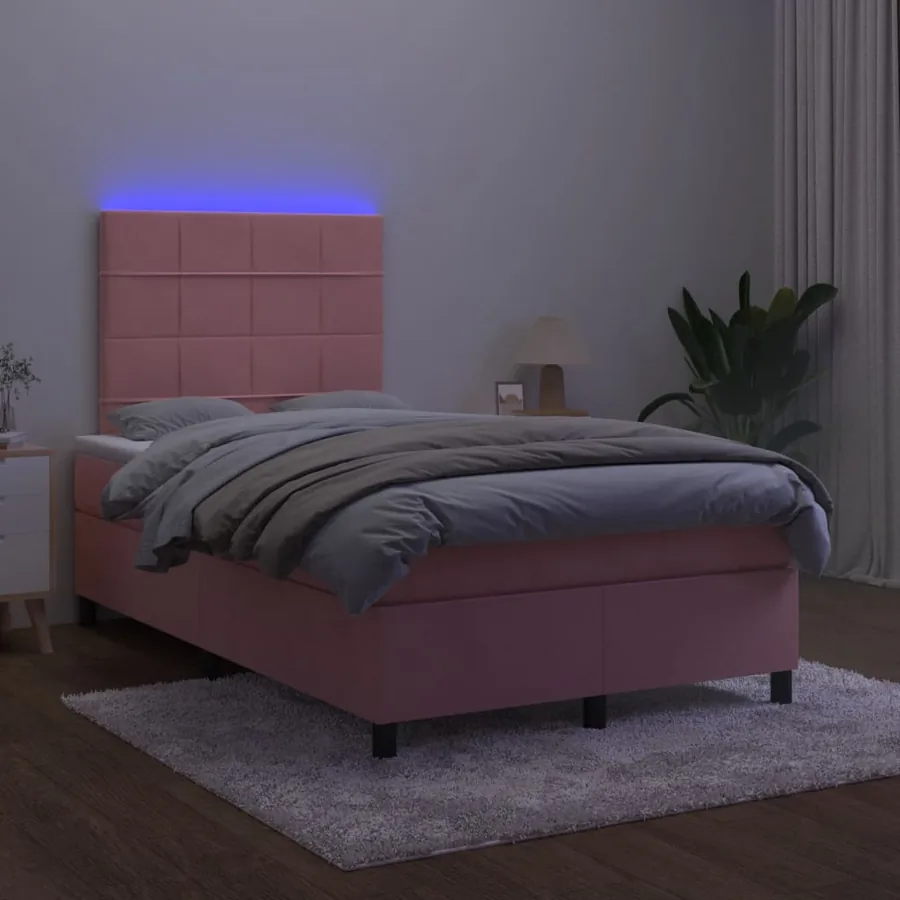 Sommier à lattes de lit et matelas LED rose 120x190 cm velours - 4