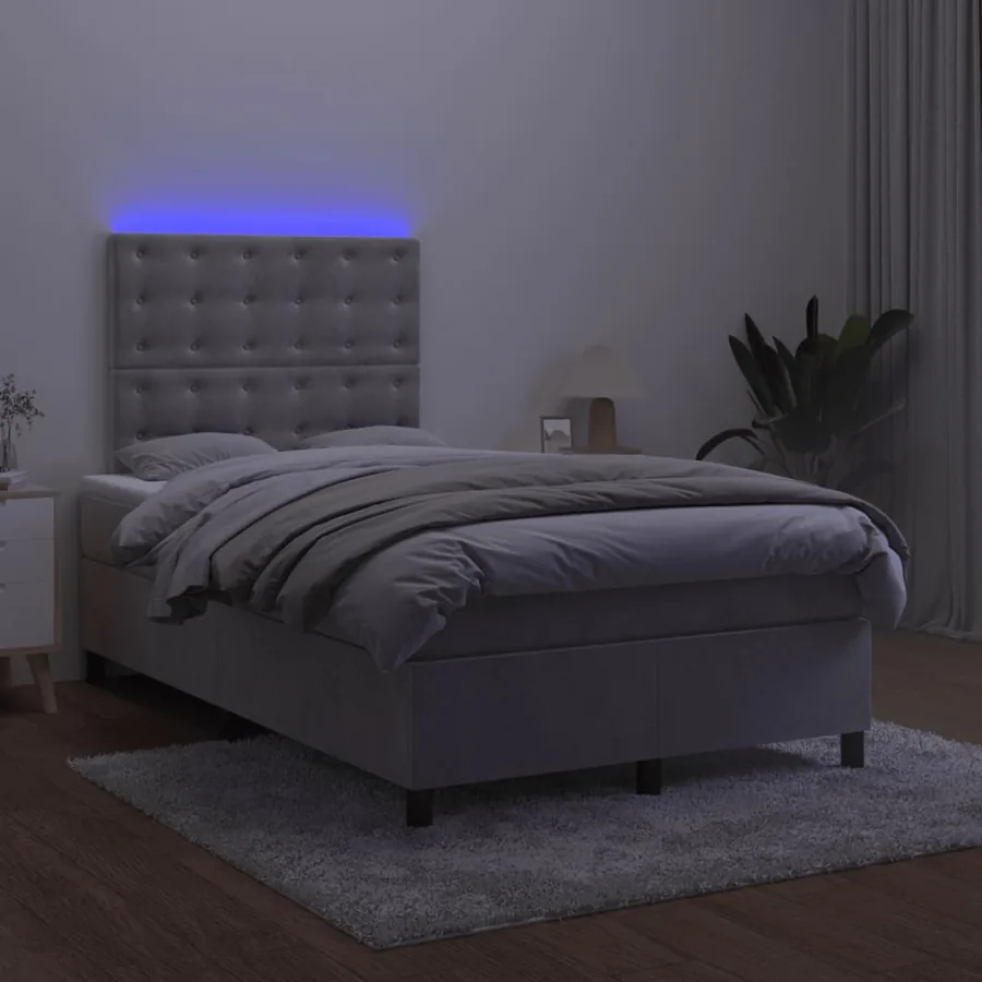 Sommier à lattes de lit avec matelas LED gris clair 120x190 cm - 4