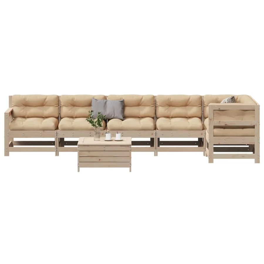 Salon de jardin 7 pcs avec coussins Bois de pin massif