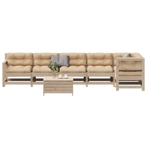 Salon de jardin 7 pcs avec coussins Bois de pin massif