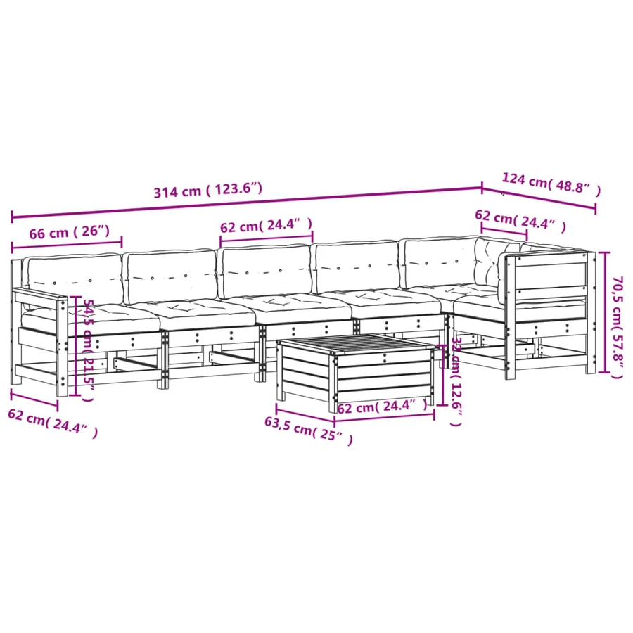 Salon de jardin 7 pcs avec coussins Bois de pin massif - 11