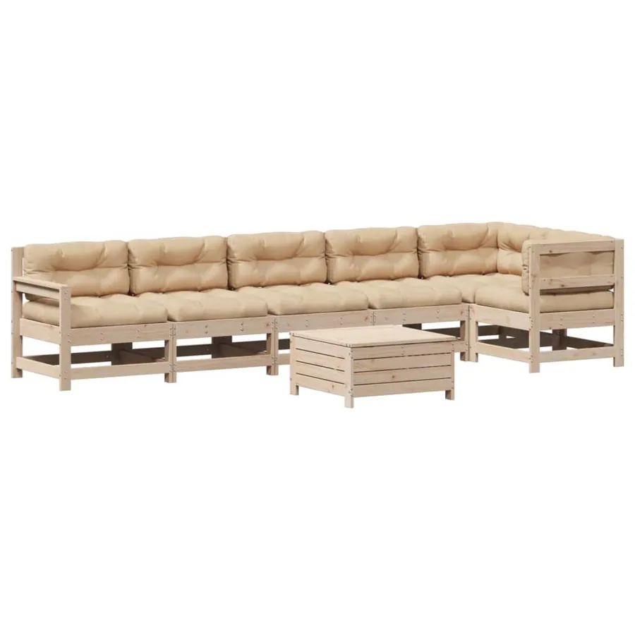 Salon de jardin 7 pcs avec coussins Bois de pin massif - 2