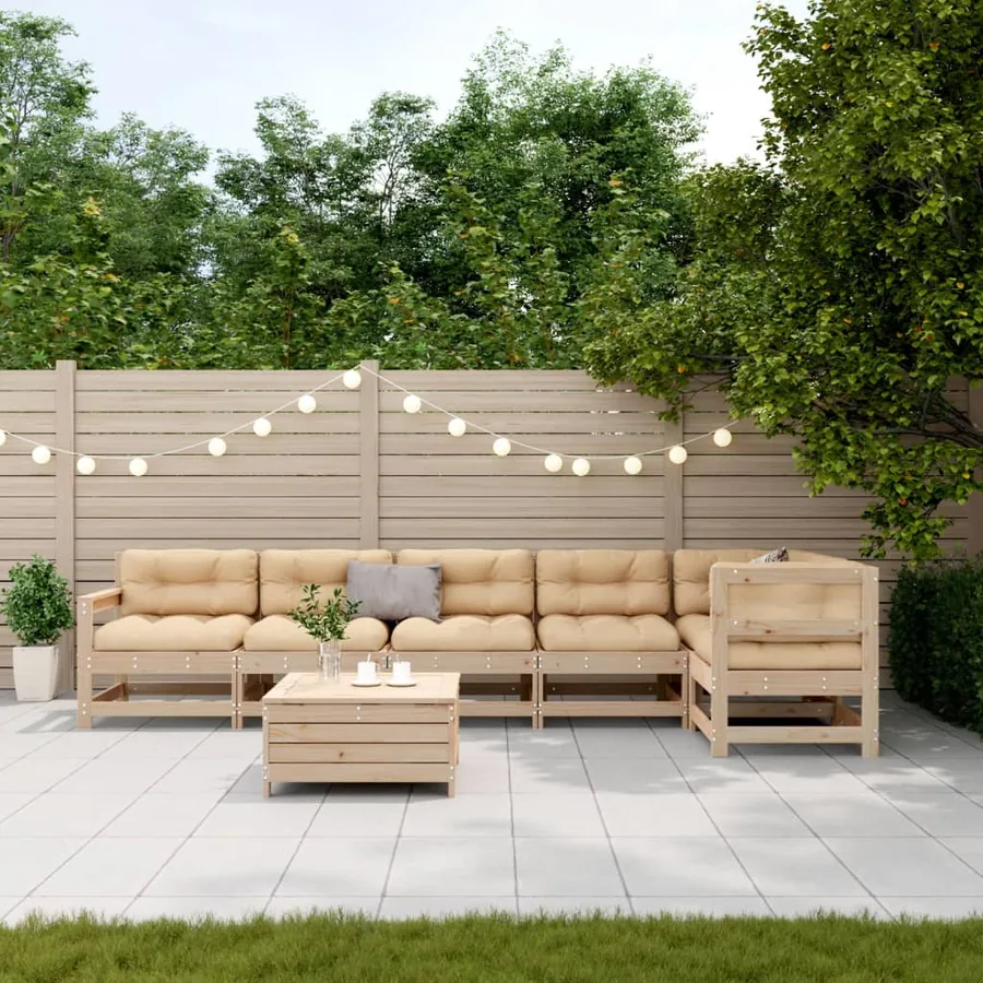 Salon de jardin 7 pcs avec coussins Bois de pin massif - 3