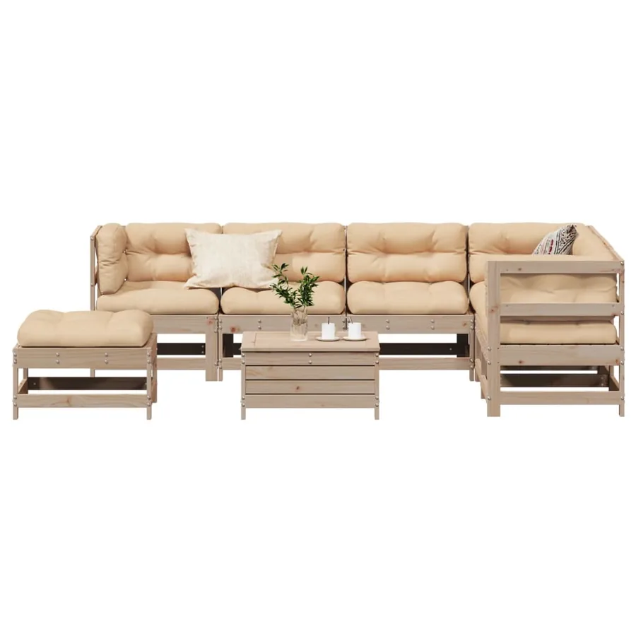 Salon de jardin 8 pcs avec coussins Bois de pin massif