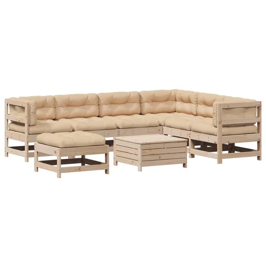 Salon de jardin 8 pcs avec coussins Bois de pin massif - 2