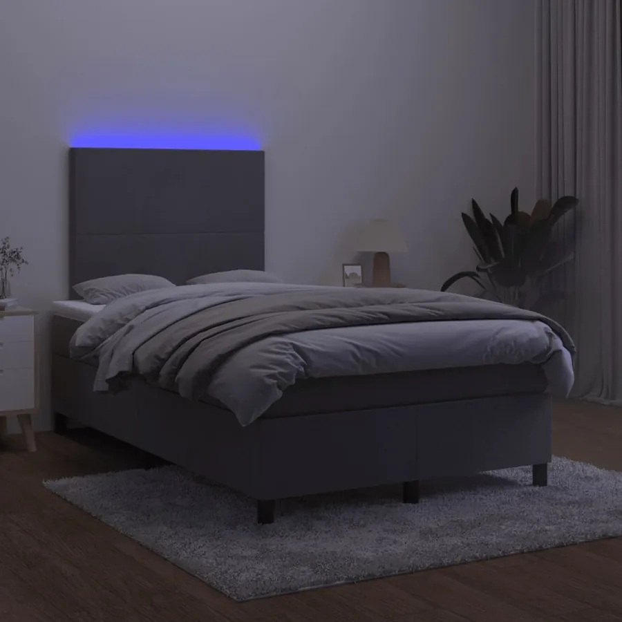 Sommier à lattes de lit avec matelas LED gris foncé 120x190 cm - 4