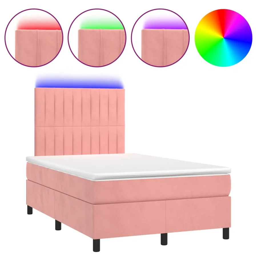 Sommier à lattes de lit et matelas LED rose 120x190 cm velours - 2