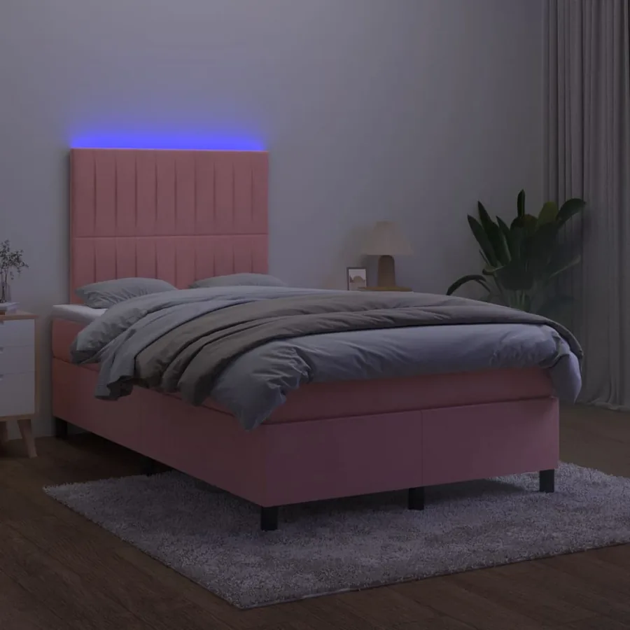 Sommier à lattes de lit et matelas LED rose 120x190 cm velours - 4