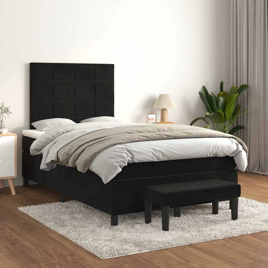 Sommier à lattes de lit avec matelas noir 120x190 cm velours - 3