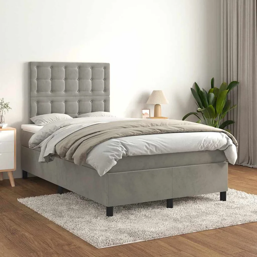 Sommier à lattes de lit et matelas gris clair 120x190cm velours - 3