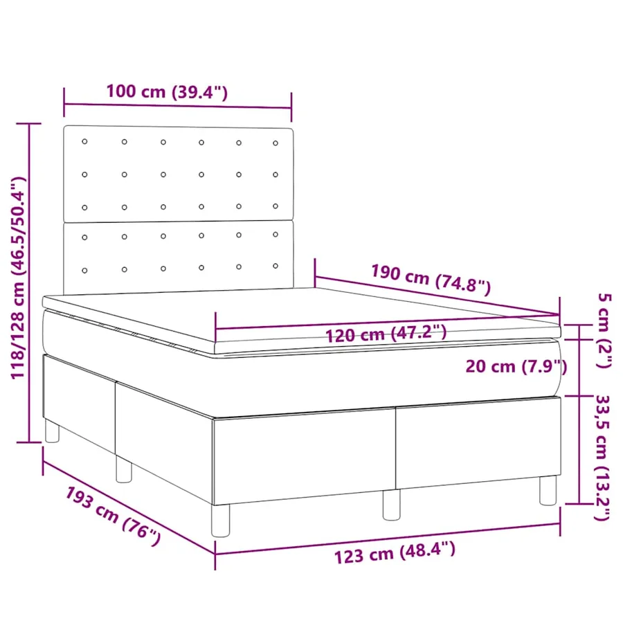 Sommier à lattes de lit et matelas gris clair 120x190cm velours - 9