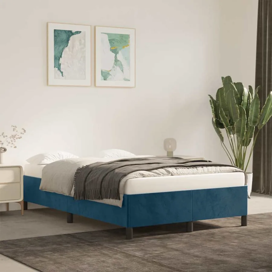 Cadre de lit sans matelas bleu foncé 120x190 cm velours