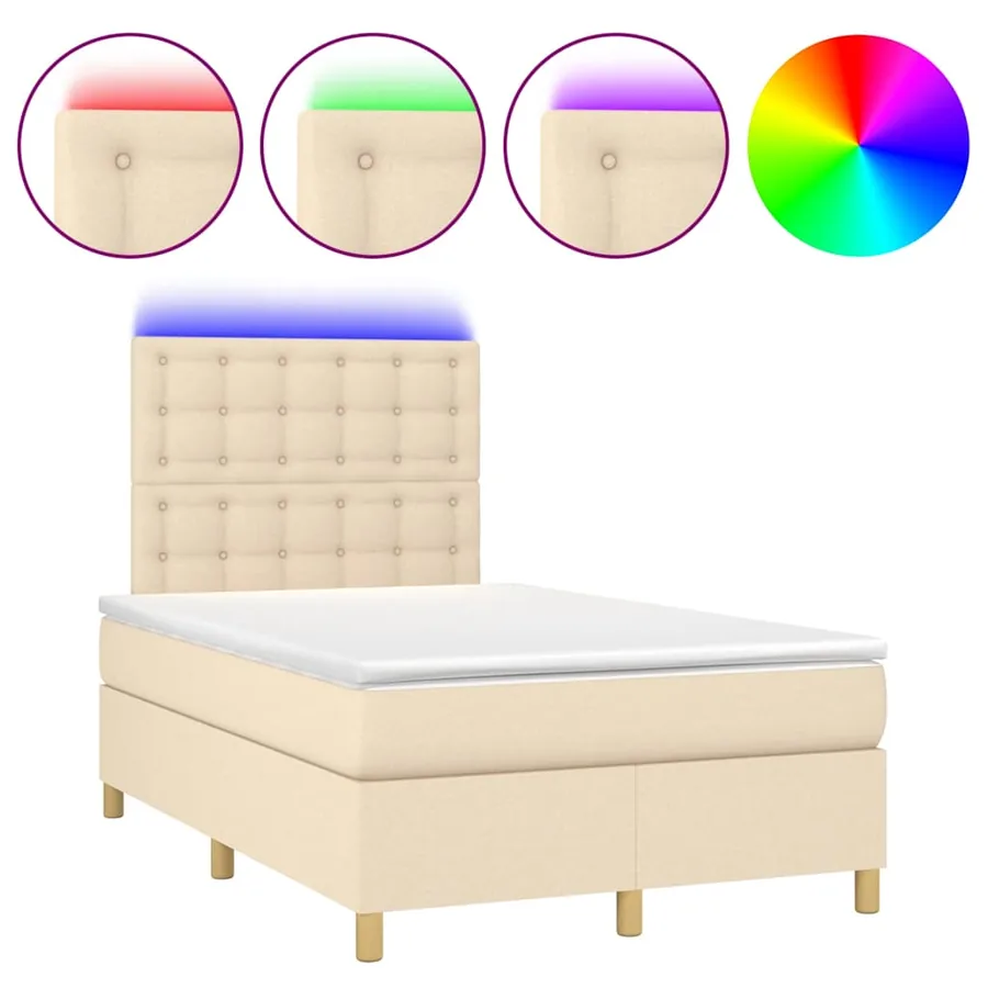 Sommier à lattes de lit matelas et LED crème 120x190 cm tissu - 2