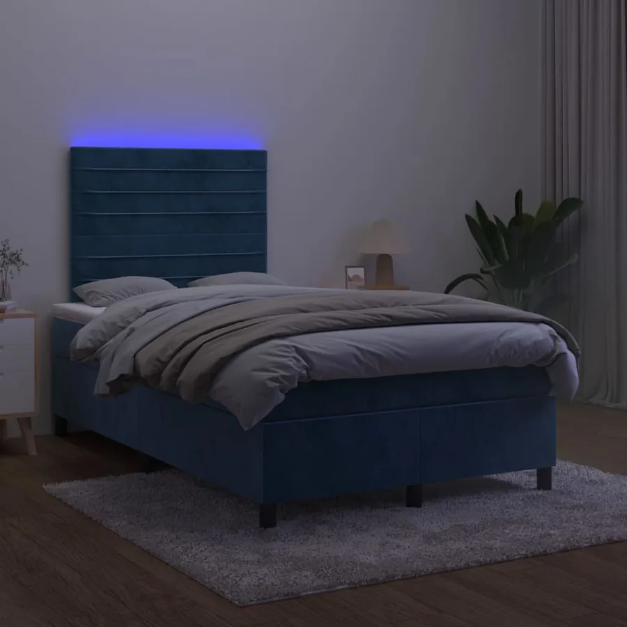 Sommier à lattes de lit avec matelas LED bleu foncé 120x190 cm - 4