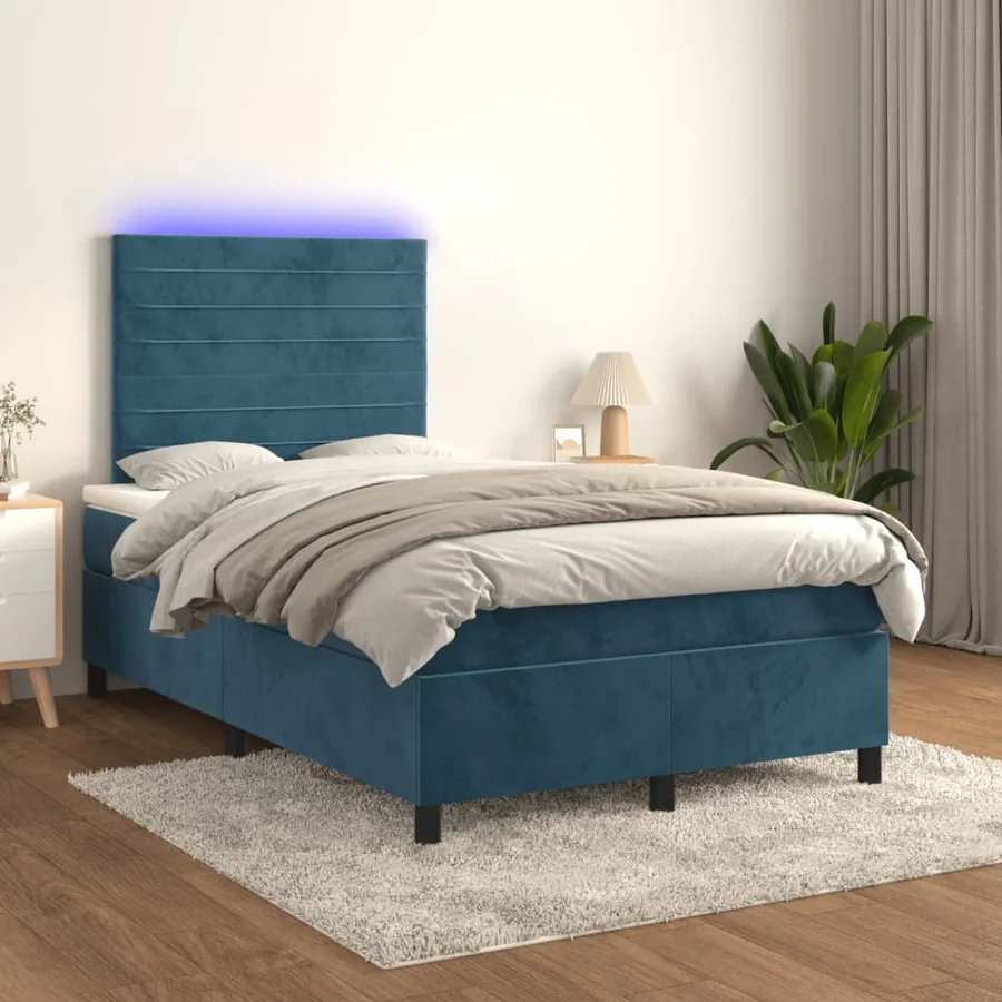 Sommier à lattes de lit avec matelas LED bleu foncé 120x190 cm - 5