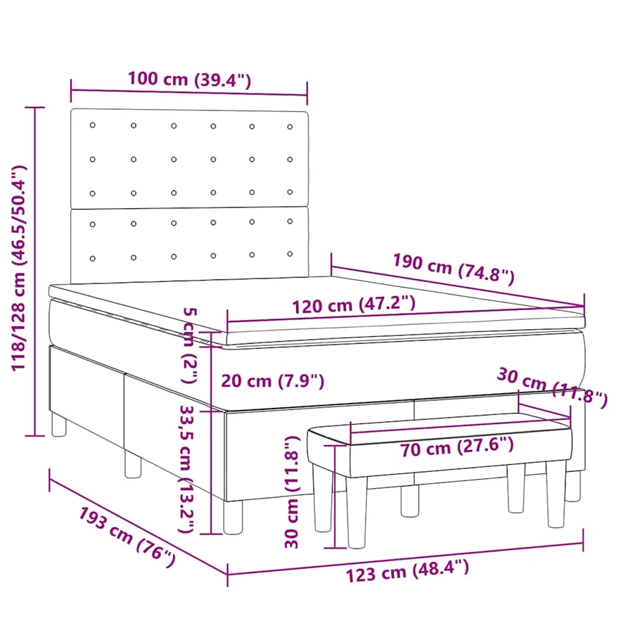 Sommier à lattes de lit avec matelas blanc 120x190cm similicuir - 10