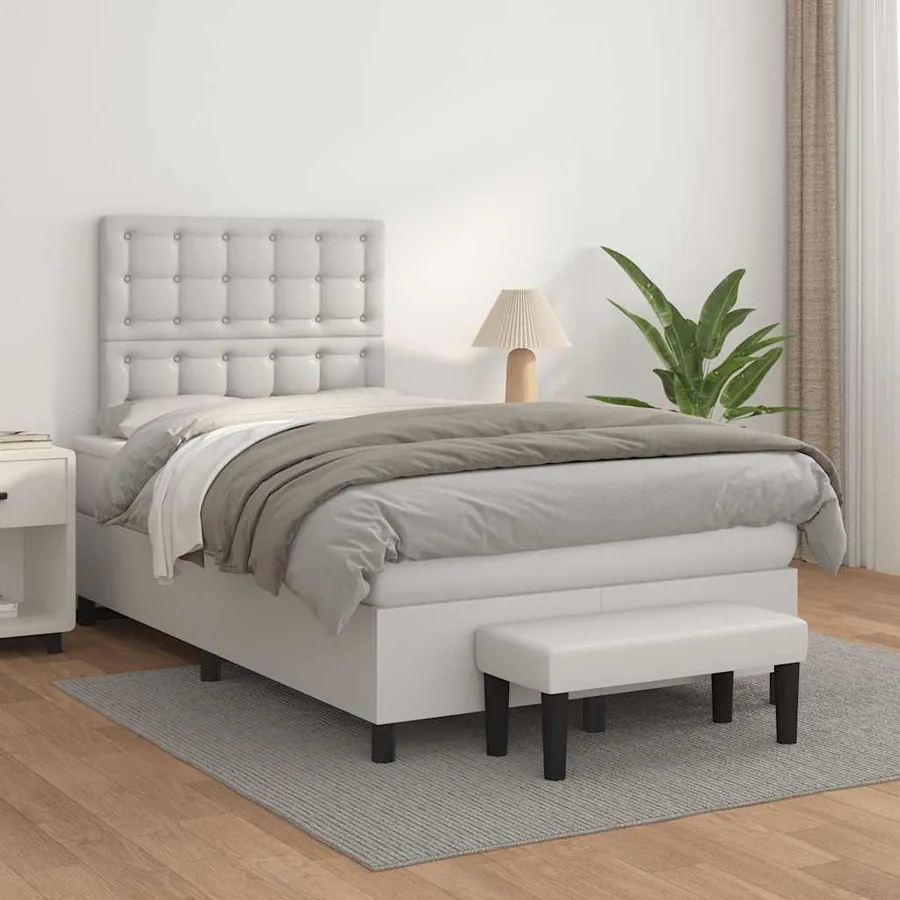 Sommier à lattes de lit avec matelas blanc 120x190cm similicuir - 3