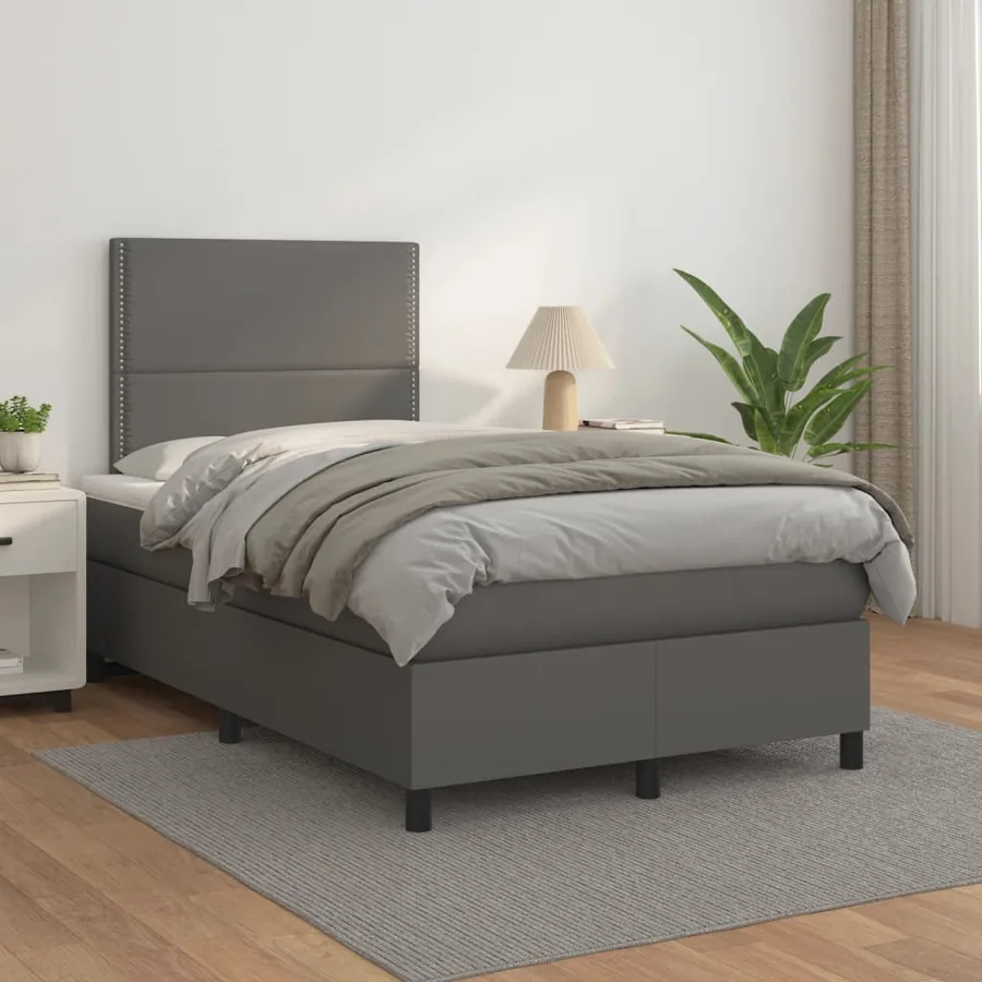 Sommier à lattes de lit avec matelas gris 120x190 cm similicuir - 3