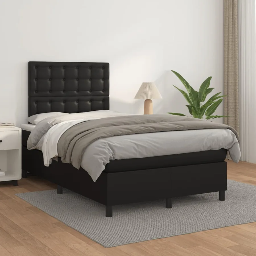 Sommier à lattes de lit avec matelas noir 120x190 cm similicuir - 3
