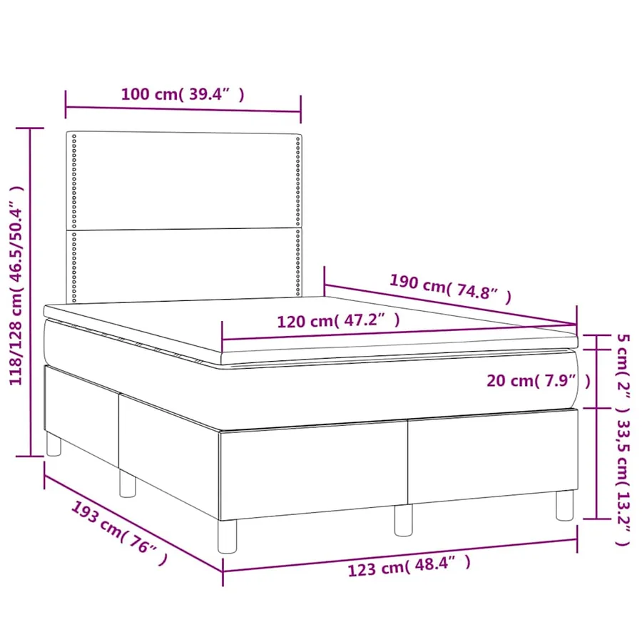 Sommier à lattes de lit matelas LED noir 120x190 cm similicuir - 10