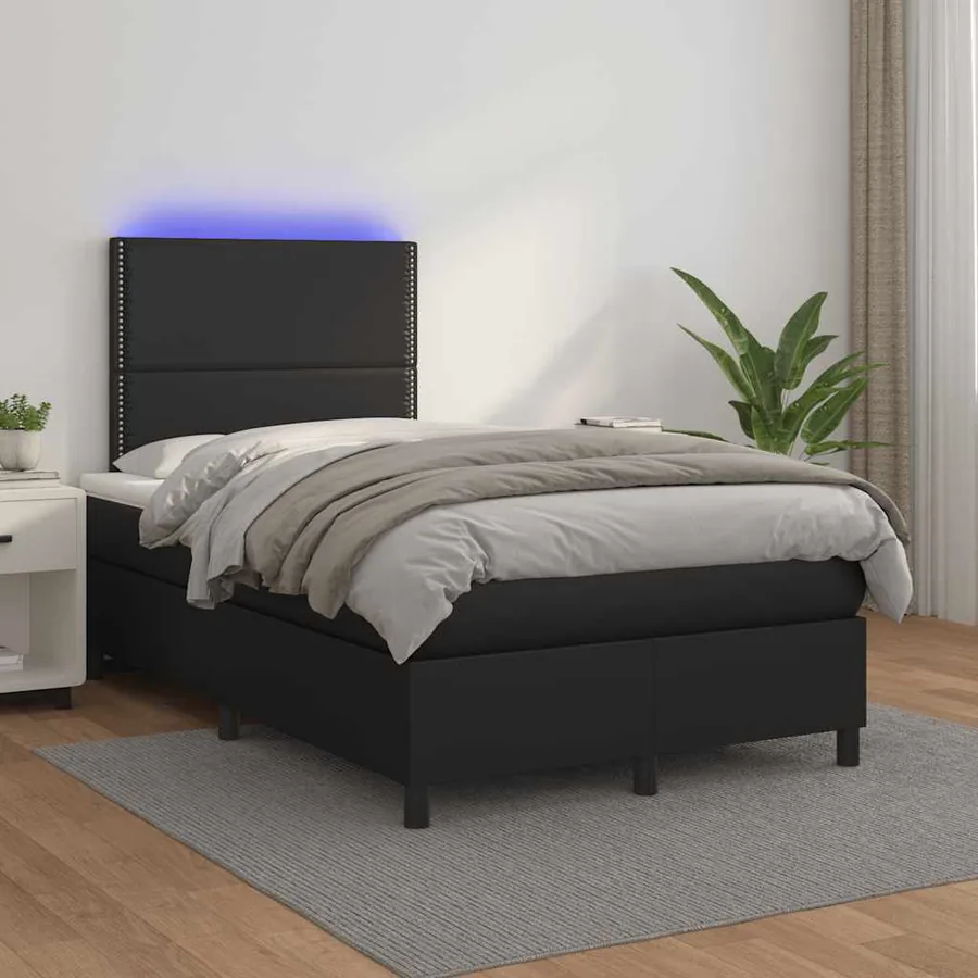Sommier à lattes de lit matelas LED noir 120x190 cm similicuir - 5