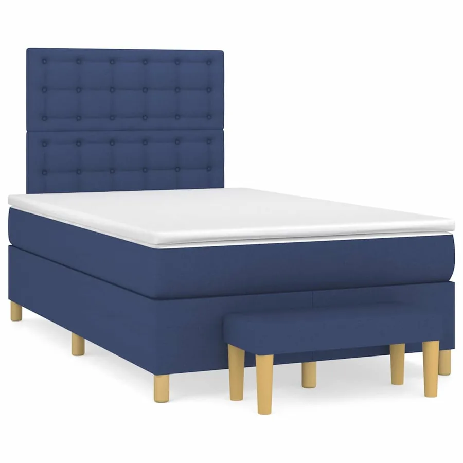 Sommier à lattes de lit avec matelas bleu 120x190 cm tissu - 2