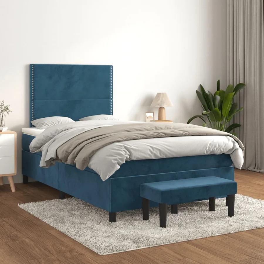 Sommier à lattes de lit et matelas bleu foncé 120x190cm velours - 3