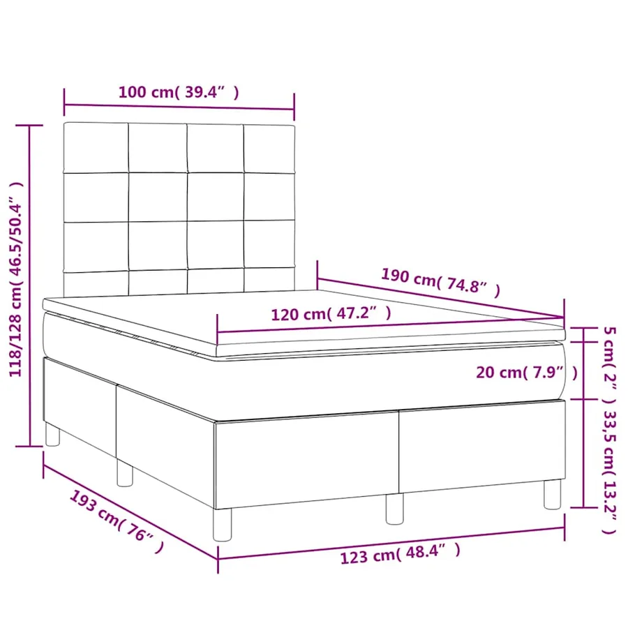 Sommier à lattes de lit avec matelas LED vert foncé 120x190 cm - 11