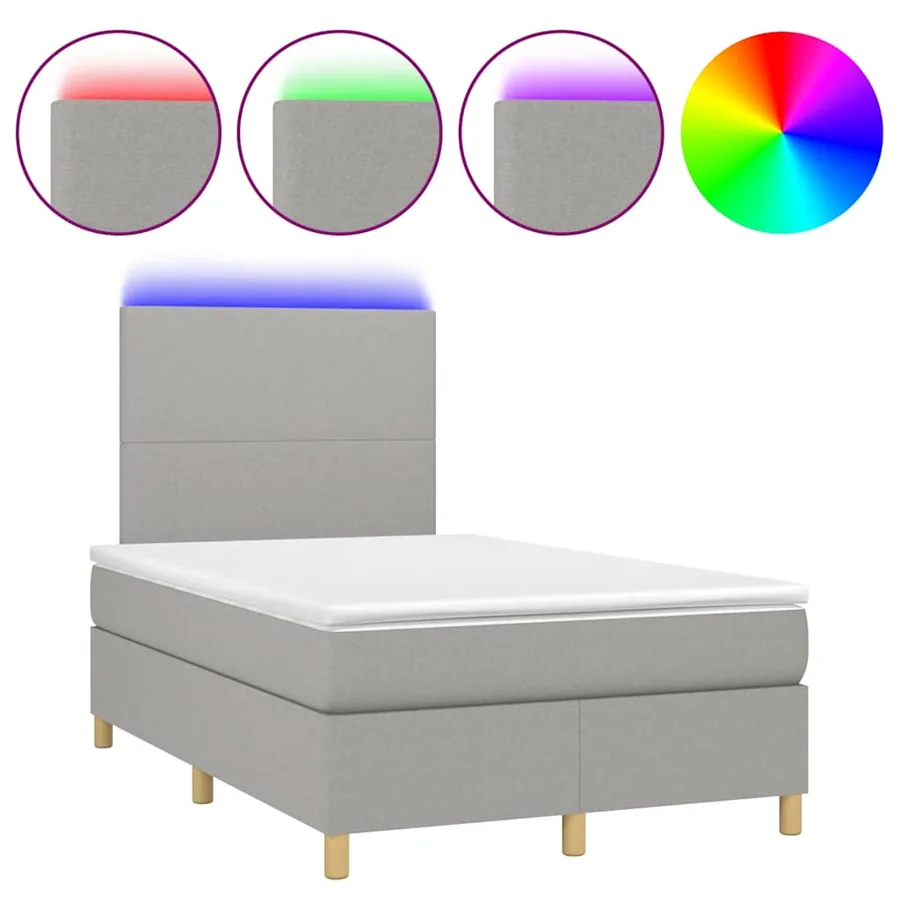Sommier à lattes de lit matelas LED gris clair 120x190 cm tissu - 2