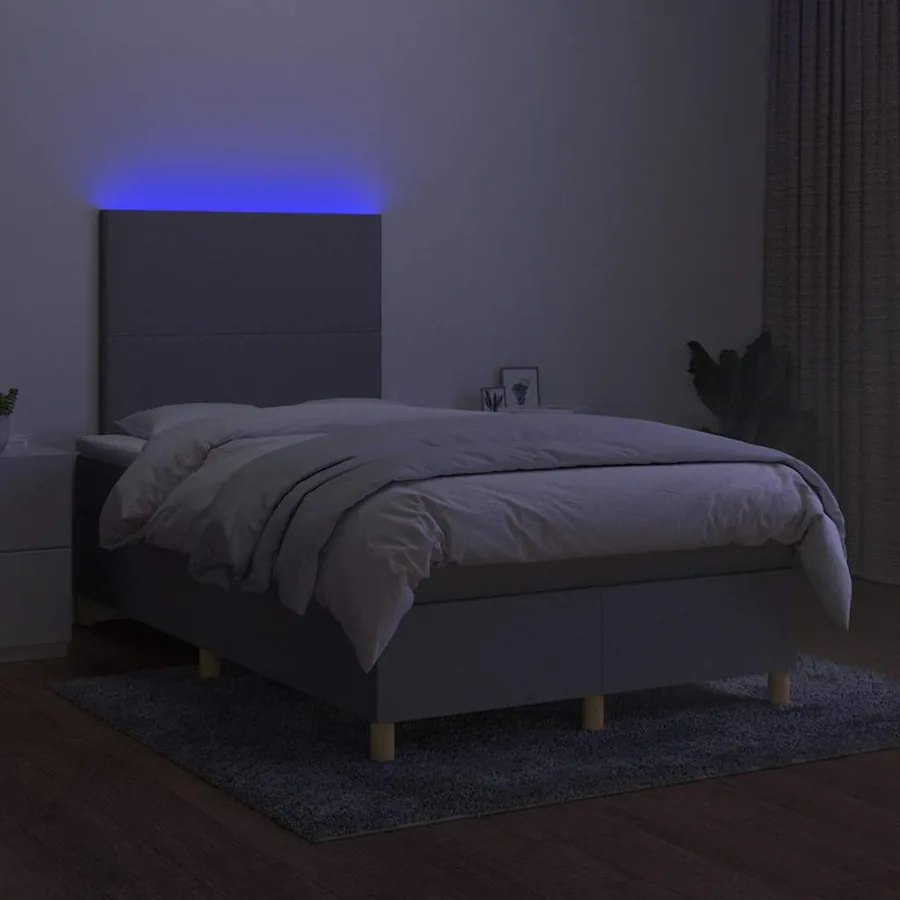 Sommier à lattes de lit matelas LED gris clair 120x190 cm tissu - 4