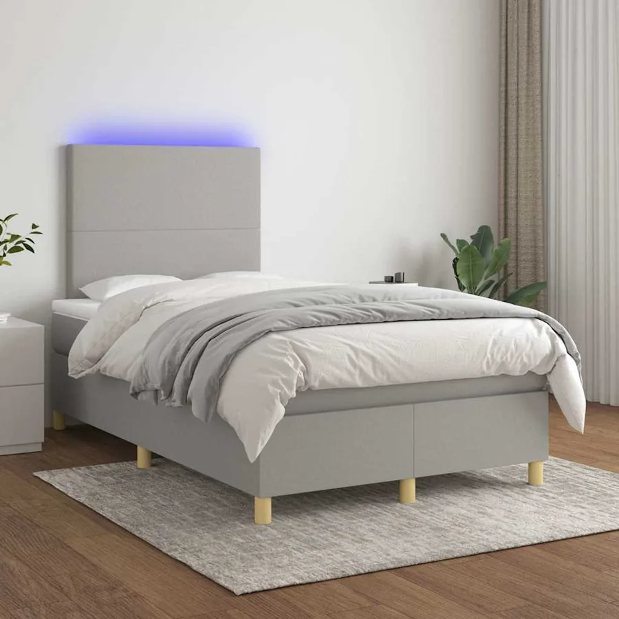 Sommier à lattes de lit matelas LED gris clair 120x190 cm tissu - 5