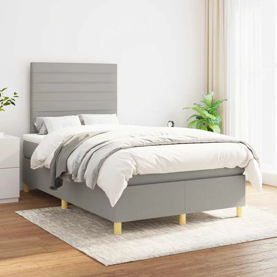 Sommier à lattes de lit et matelas gris clair 120x190 cm tissu - 3