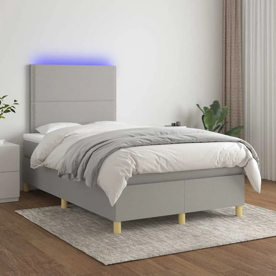 Sommier à lattes de lit matelas LED gris clair 120x190 cm tissu - 5
