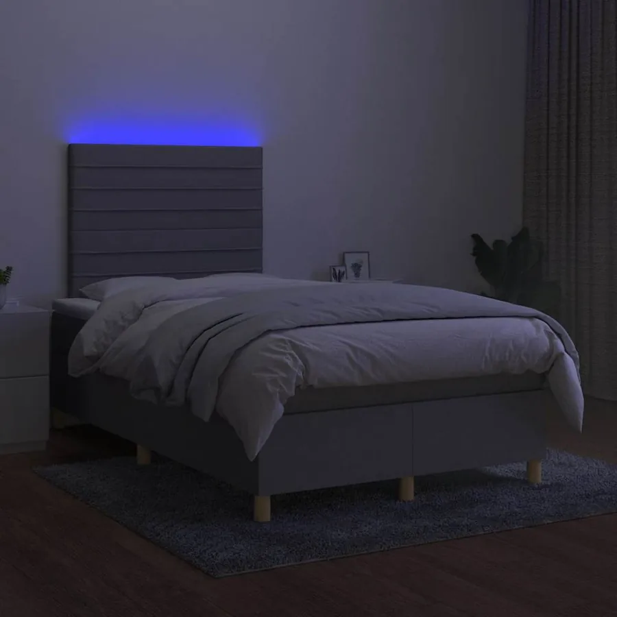 Sommier à lattes de lit matelas LED gris clair 120x190 cm tissu - 4