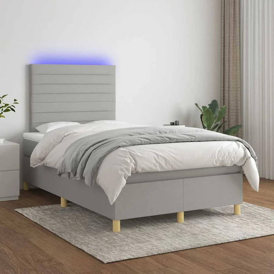 Sommier à lattes de lit matelas LED gris clair 120x190 cm tissu - 5