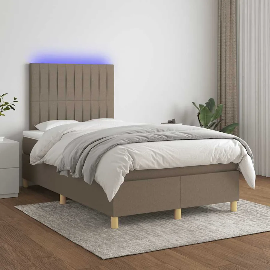 Sommier à lattes de lit matelas et LED taupe 120x190 cm tissu - 5