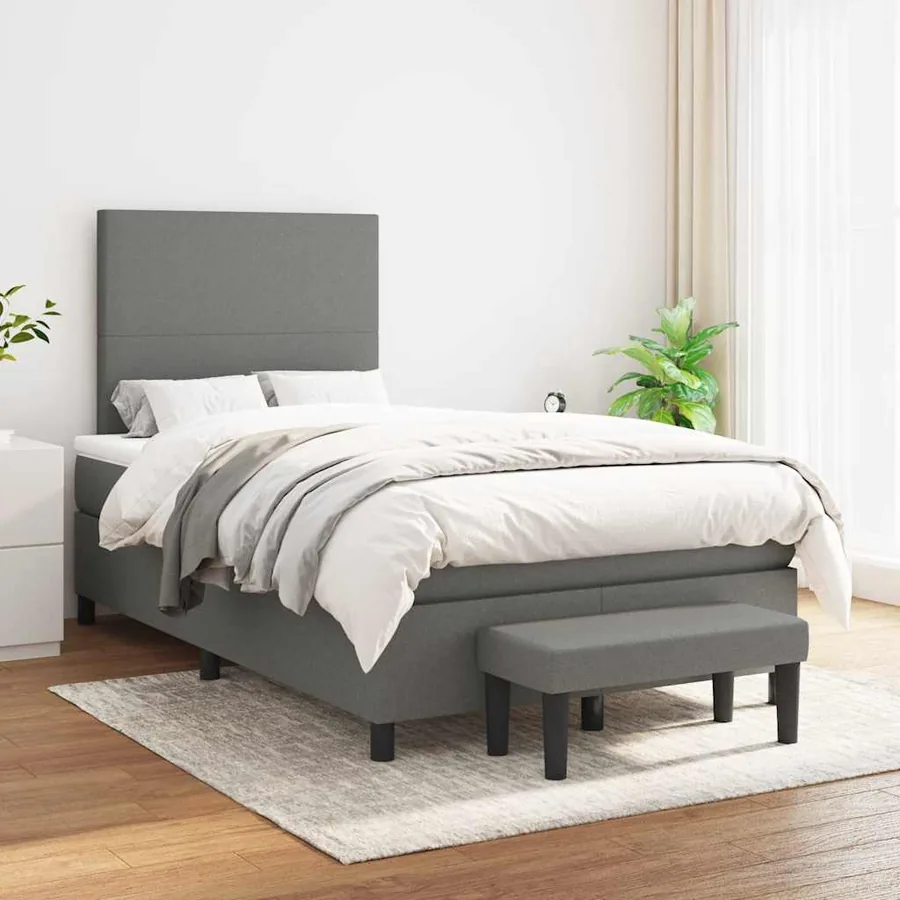 Sommier à lattes de lit avec matelas gris foncé 120x190cm tissu - 3