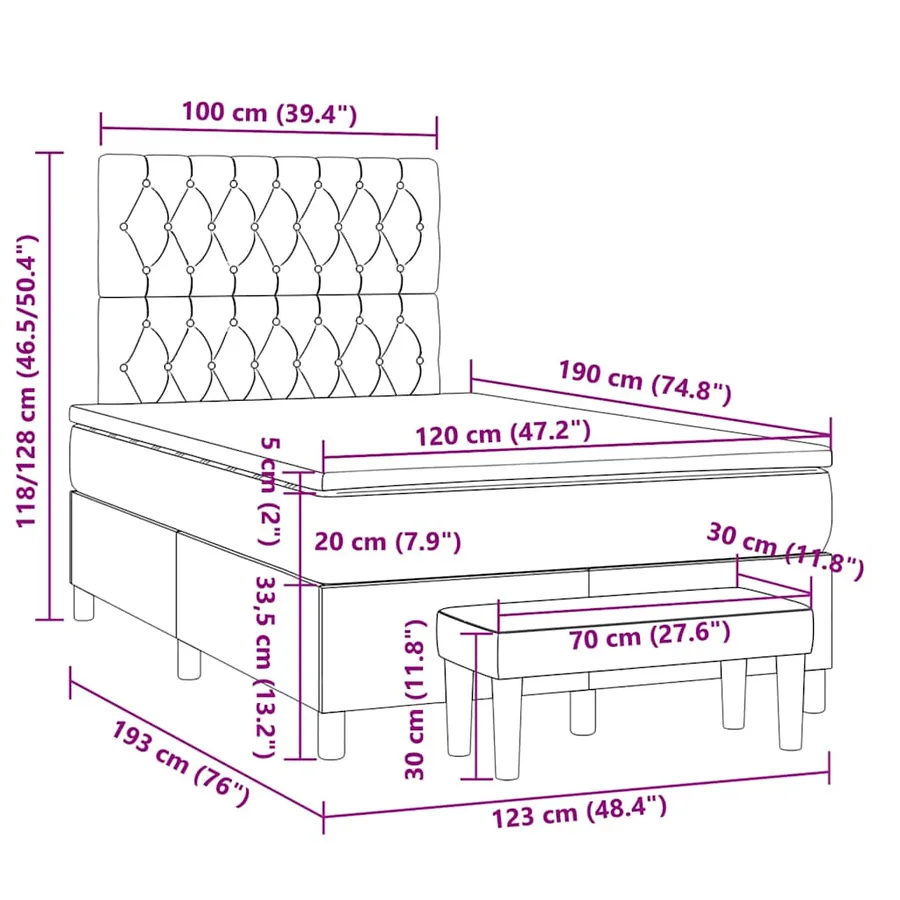 Sommier à lattes de lit avec matelas noir 120x190 cm tissu - 10
