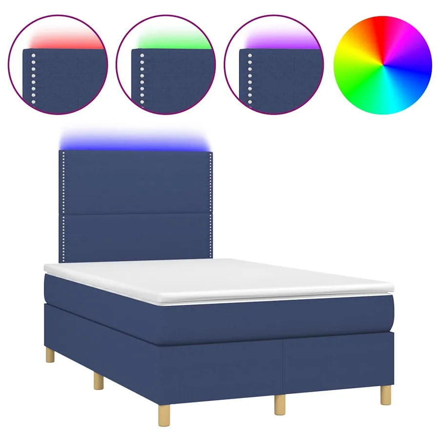 Sommier à lattes de lit matelas et LED bleu 120x190 cm tissu - 2